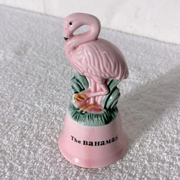 Vintage Pink Ceramic Flamingo Bell Bahamas Kitschy  Travel Souvenir - Picture 10 of 10